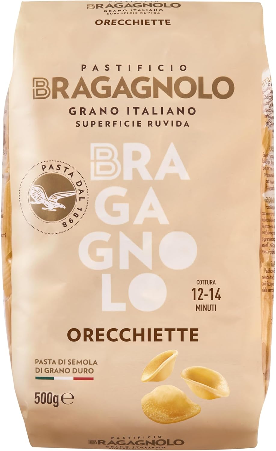 Pastificio Bragagnolo, Orecchiette 847 Bronze-Drawn, 100% Italian Pasta, Made with Durum Wheat Semolina Flour, Non GMO (1 LB. BAG) - Consistently al Dente.