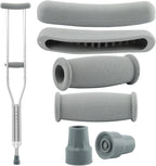 Crutch Pads and Caps Set, 6pcs Underarm Hand Grips Crutch Pad, Universal Rubber Padding for Armpits and Hand Grips with Replacement Feet Caps Crutc-h Accessories(Color:Grey)