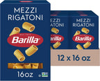 Barilla Mezzi Rigatoni Pasta, 16 oz. Box (Pack of 12) - Non-GMO Pasta Made with Durum Wheat Semolina - Kosher Certified Pasta