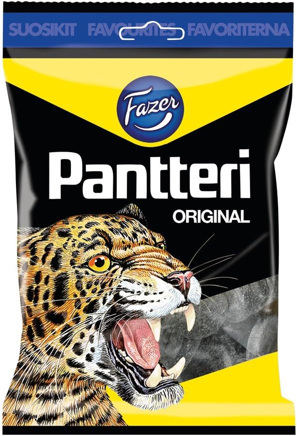 10 Bags x 180g of Fazer Pantteri Original - Salty Liquorice - Salmiak - Salmiakki - Wine Gums - Candies - Sweets