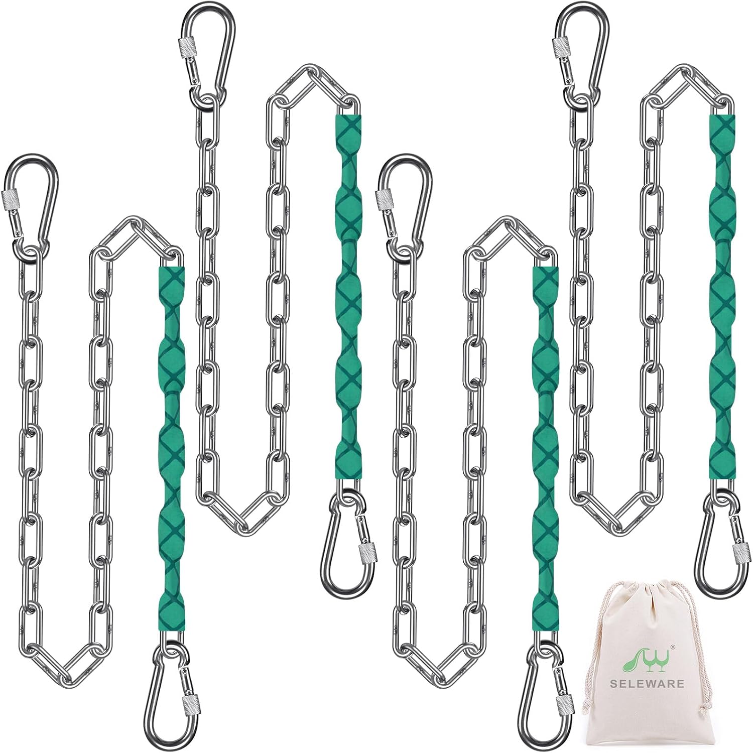 SELEWARE 4 Pcs 85" Heavy Duty Swing Chains, 1000LB Capacity Stainless Steel Hanging Chains with 8 Carabiners, Swing Extension Chain Hanging Kit for Playground Swings, Hammock Chairs & Punching Bags