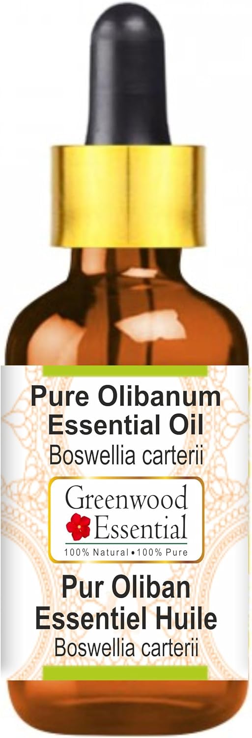 Greenwood Essential Olibanum Essential Oil (Boswellia carterii) with Glass Dropper | Pure | Non-Sticky | Non-Greasy | Lightweight | Men & Women | All Skin Types | Steam Distilled 15ml (0.50 oz)