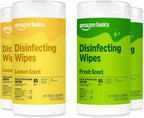 Amazon Basics Disinfecting Wipes, Lemon & Fresh Scent, Sanitizes, Cleans, Disinfects, Deodorizes, 340 Count (4 Packs of 85), Packaging May Vary