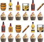 48 Pieces Whiskey Cupcake Toppers Aged to Perfection Party Supplies for Whiskey Party Man Happy Birthday Party
