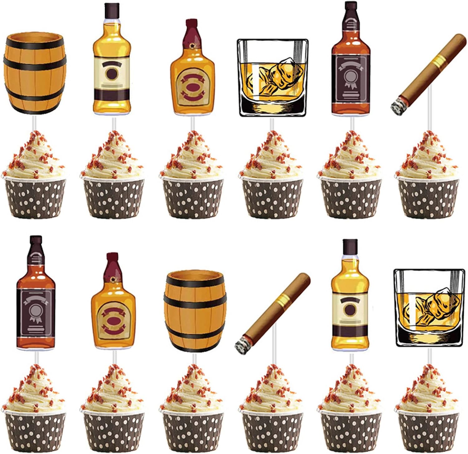 48 Pieces Whiskey Cupcake Toppers Aged to Perfection Party Supplies for Whiskey Party Man Happy Birthday Party