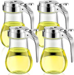 4 Pack Syrup Dispensers Glass Honey Jar Bottle Maple Sugar Dispenser 6 oz Retracting Spout Syrup Containers Pitcher For Milk Coffee Home Restaurant Kitchen Bar Oil Condiment (Simple Style)