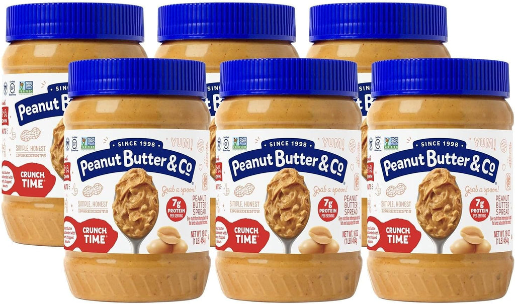 Peanut Butter & Co. Crunch Time Peanut Butter, 7g Protein, Non-GMO Project Verified, Gluten Free, Vegan, 16 Ounce (Pack of 6)