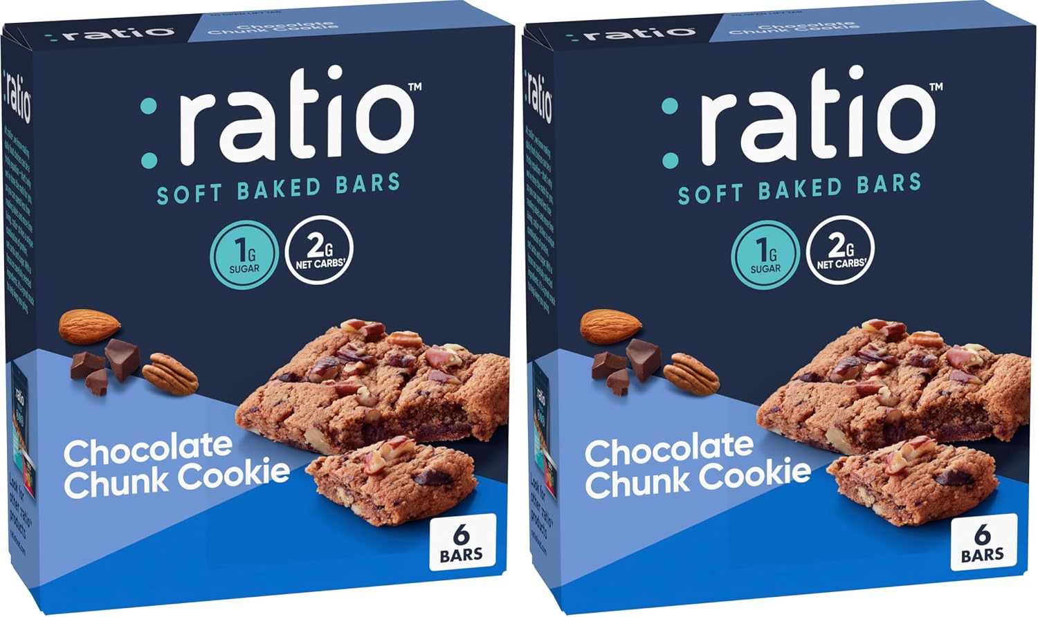 Ratio Soft Baked Bars, Chocolate Chunk Cookie, 1g Sugar, Keto Friendly, 5.34 OZ (6 Bars) (Pack of 2)