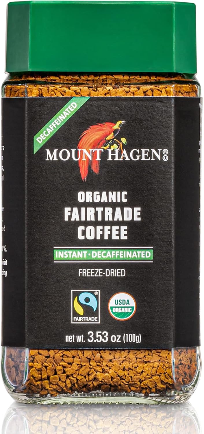 Mount Hagen 3.53oz Organic Freeze Dried Instant Decaf Coffee | Eco-friendly, Fairtrade Decaf Coffee Made From Organic Medium Roast Arabica Beans [3.53oz Jar]