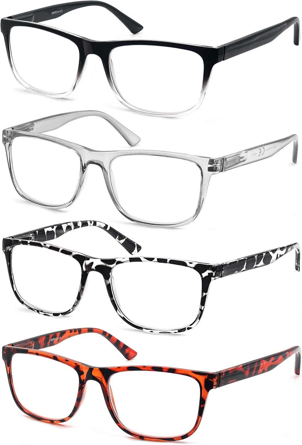 MODFANS Oversize Reading Glasses 2.75 for Men Women,Large Readers Men Square Frame Lightweight Spring Hinge Arm Mixed Color with 4 Pouch