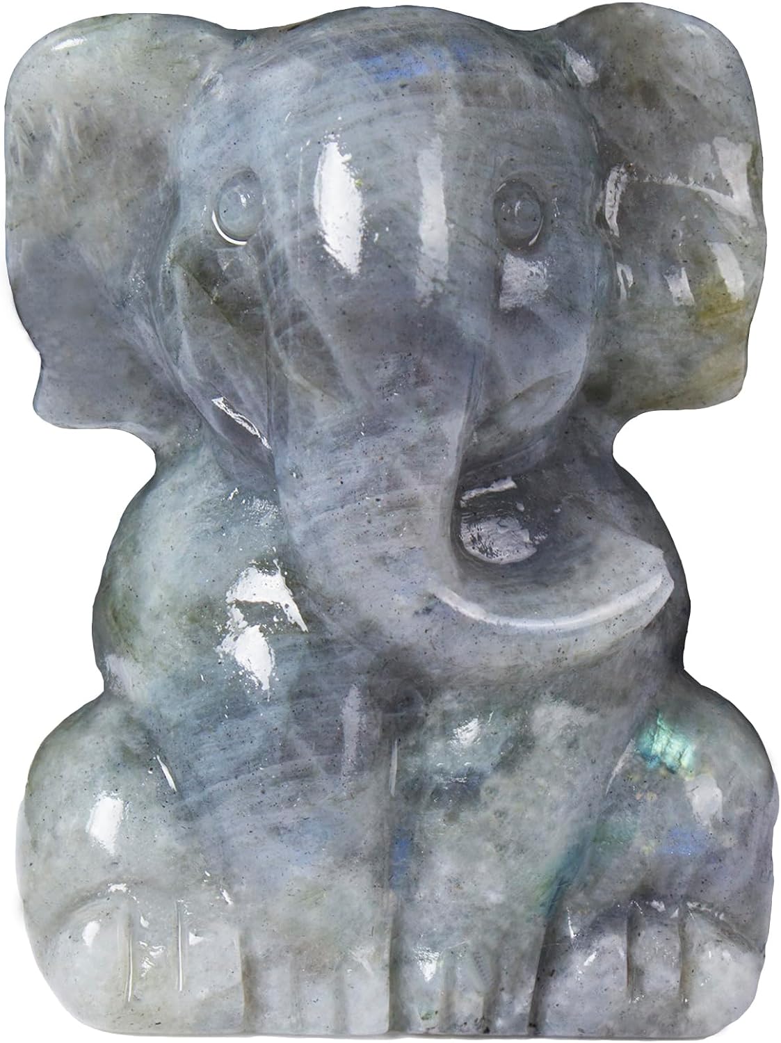 2 Inch Crystal Elephant Decor Statues, Labradorite Cute Sitting Elephant Figurines, Reiki Healing Crystal Carved Animal Statues, Home Office Desk Hand Carved Decor Gifts for Women