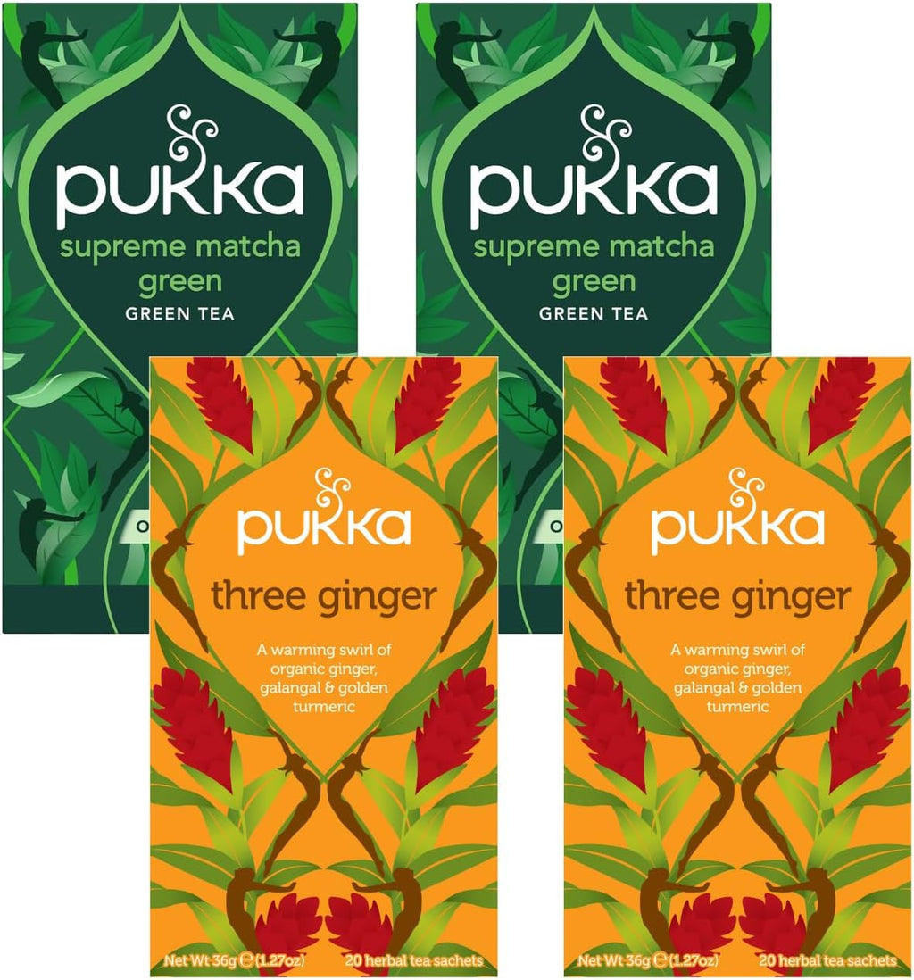 Pukka Tea Bags, Organic (Three Ginger, & Supreme Matcha Green) (2ea / 20ct) (Variety Pack)