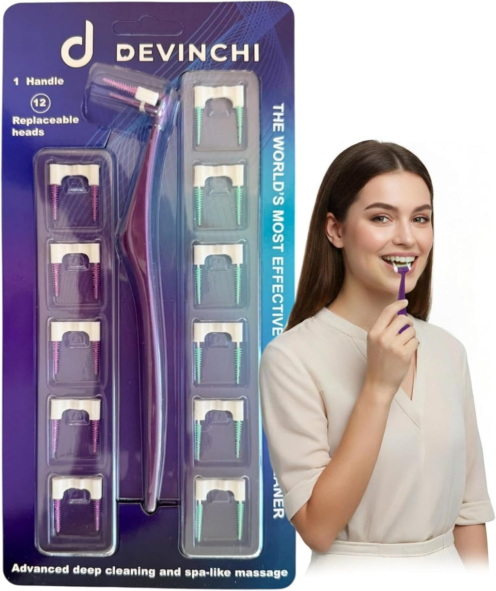 Interdental Brushes for Teeth Cleaning, Soft Bristled Between Teeth Cleaner with Handle & Replaceable Heads (Purple)
