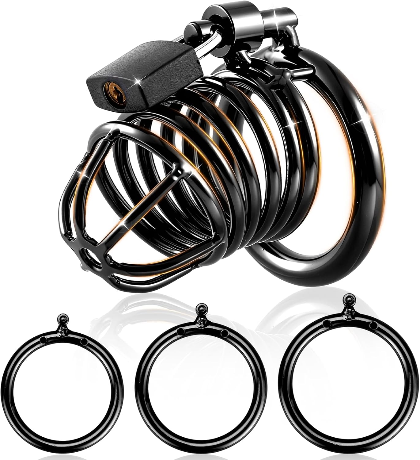 Male Chastity Cock Cage Device – UTIMI Iron Chastity Cage for Men with 3 Adjustable Rings, Secure Lock & 2 Keys, Small Size BDSM Penis Training Adult Sex Toy for Male Control, Long-Term Wear (Black)
