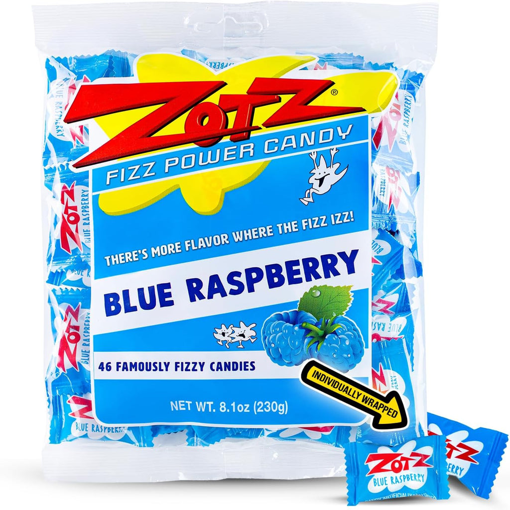 Zotz Fizzy Old Fashioned Hard Candy Fruit Flavored Blue Raspberry Candy, Individually Wrapped Hard Candy, From Italy Since 1970 (Bag 46 Units)