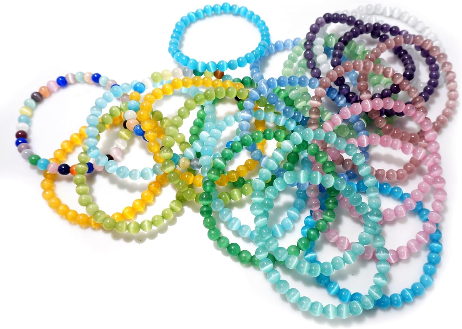 RICHRAIN Wholesale Bulk Crystals Bracelets Beaded Bracelet 6mm Round Bead Cat's Eye Stone Opal 6.5inch 10 20 50 100 Lot