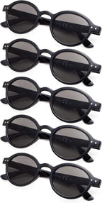 5-Pack Round Retro Reading Glasses with Spring Hinges Include Sunshine Readers