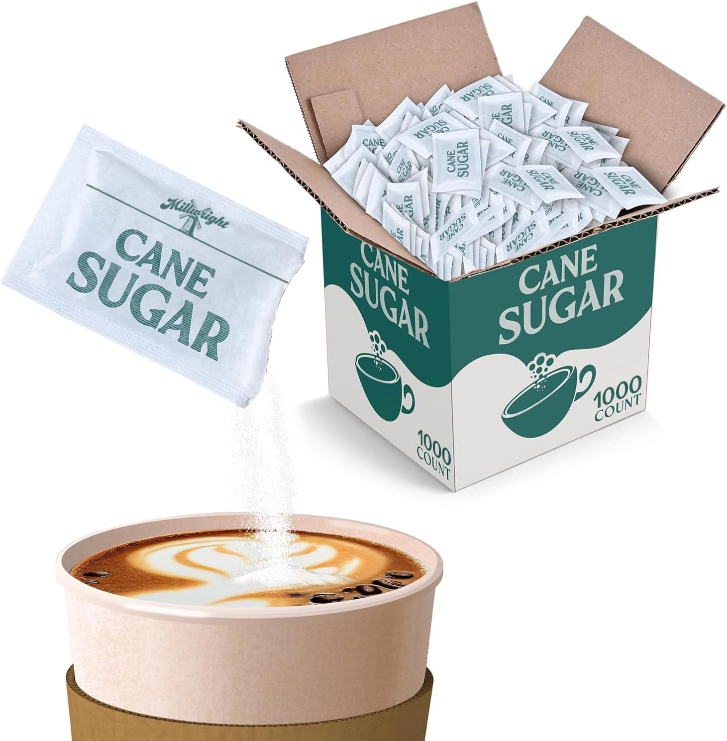 Bulk White Sugar Packets 1000 Count Individual Portion Packs for Hot Drinks Great for Restaurants Offices Schools and Home Use