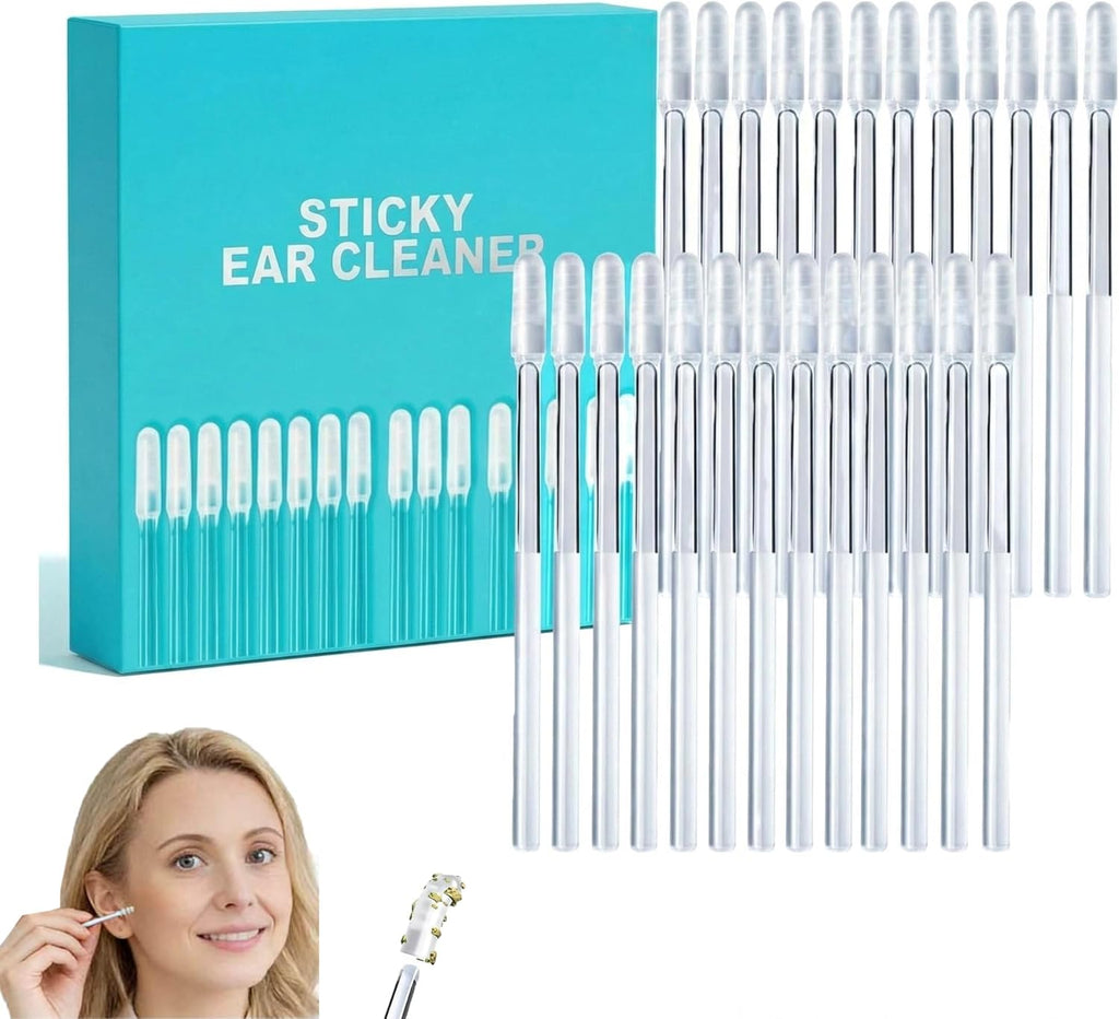 Sticky Cleaning Ear Stick, Gentle Reusable Soft Spiral Head Adhesive Ear Pick for Safe Ear Cleaning, with Gentle Removal Stick for All Ages (4mm-24 pcs)