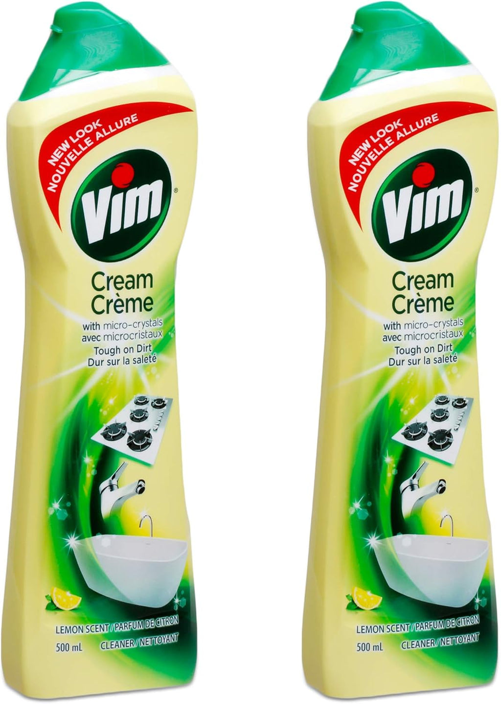 Vim (Cif) Cream Multi Purpose Cleaner with Micro Crystals, Lemon Scent - 16.9 Fl Oz / 500 mL x 2 Pack