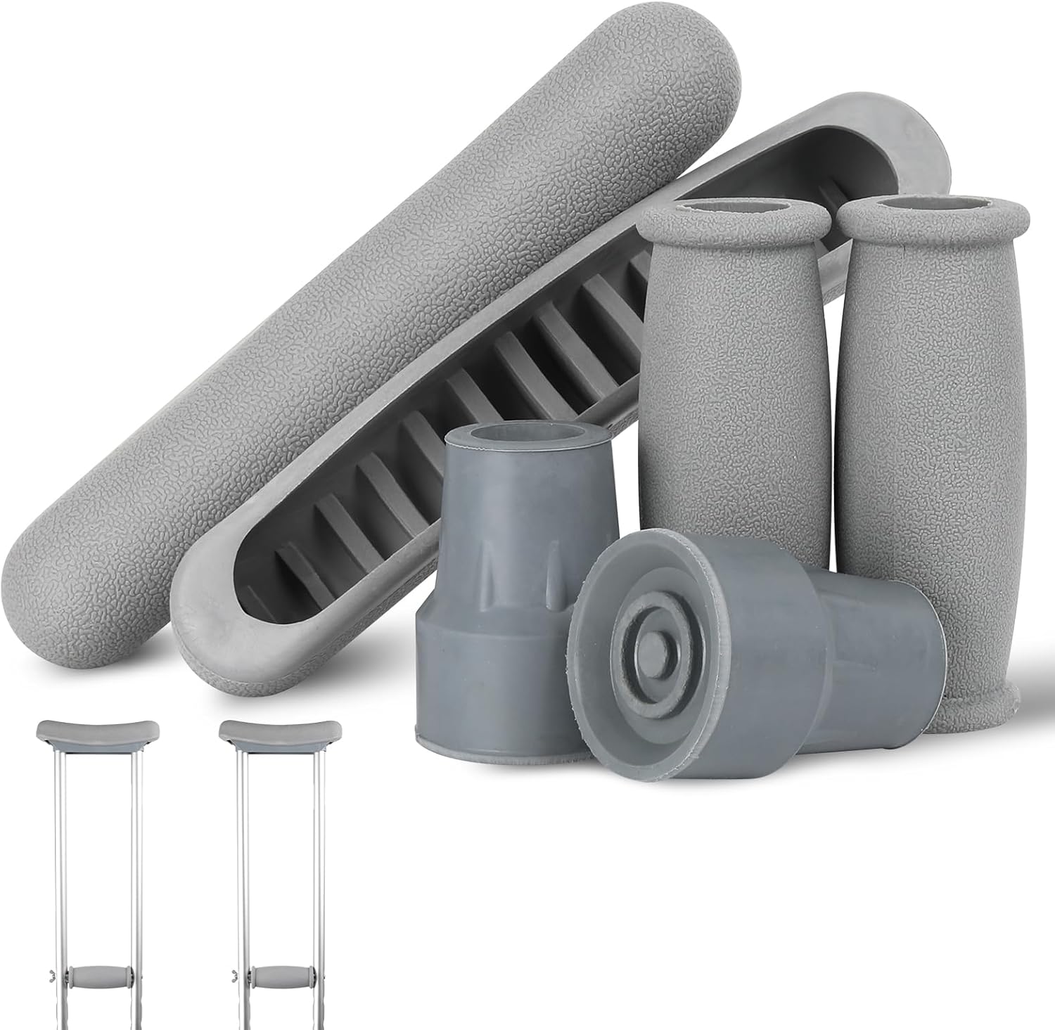 Crutch Pads and Caps Set (6 Pcs) - Comfort Padding for Armpits and Hand Grips with Replacement Feet Caps, Universal Fit for Standard Crutches - Relief Accessories for Adults and Kids