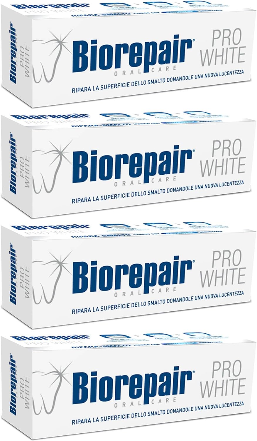 Biorepair: "Pro White" Whitening Toothpaste with microRepair - 2.5 Fluid Ounce (75ml) Tubes (Pack of 4) [ Italian Import ]
