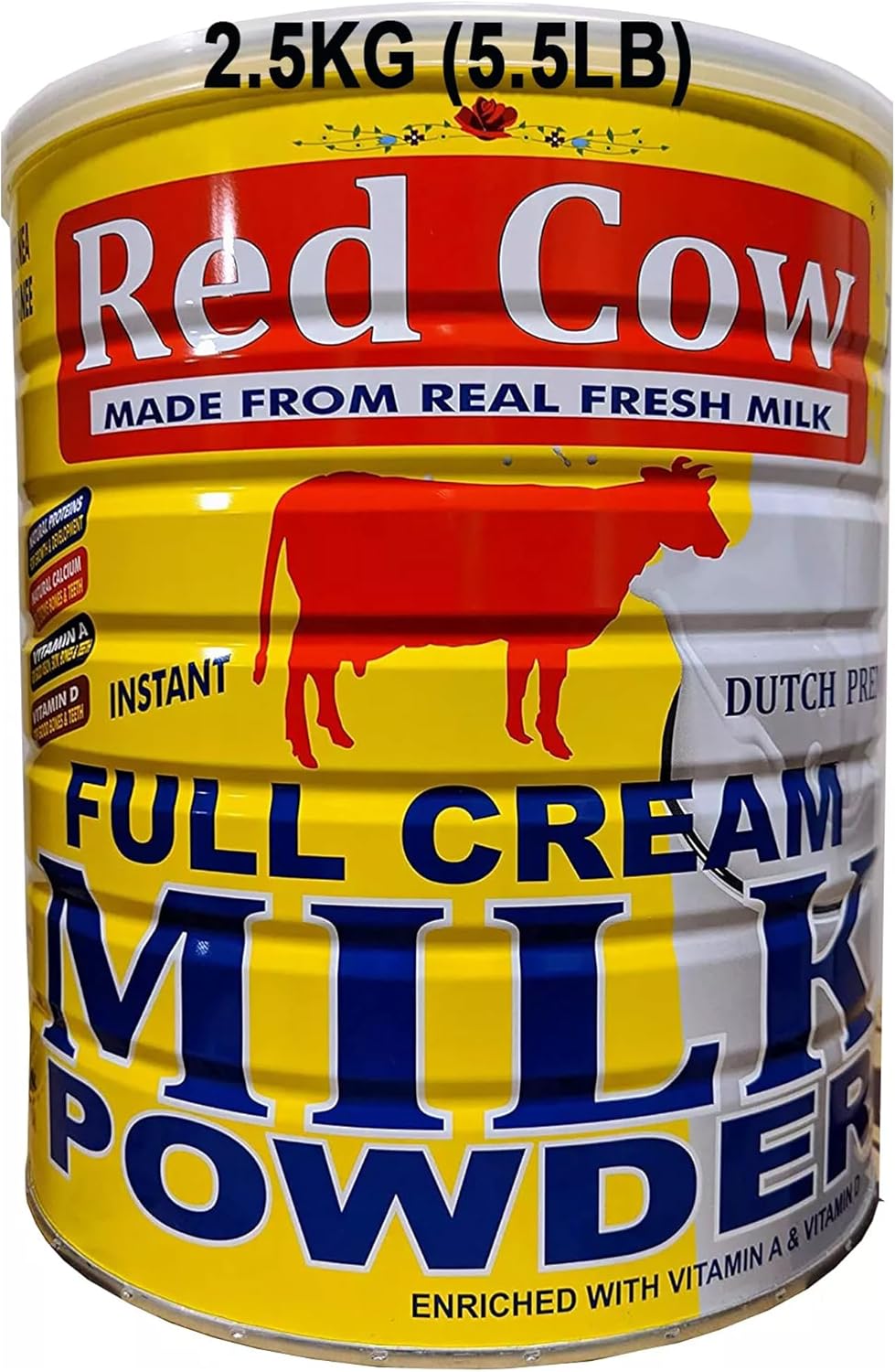 Red Cow Full Cream Milk Powder 2.5 Kg (5.5lb), Made From Real Fresh Milk, Product of Netherlands.