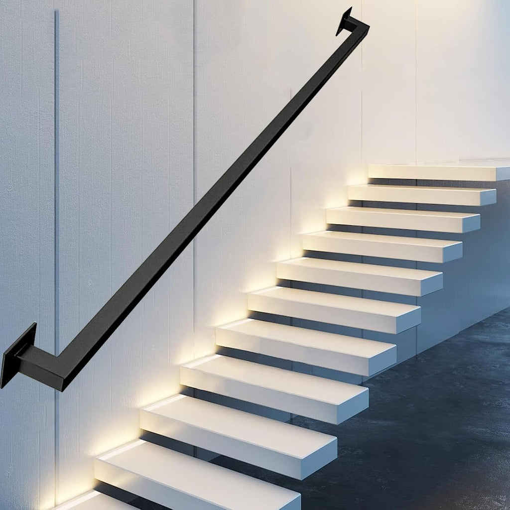 This Industrial Black Stair Handrail Kit, 1ft-20ft Galvanized Pipe Railing, Wall-Mounted Grab Bar for Indoor Stairs, Modern Iron Handrails, 3.3ft Length