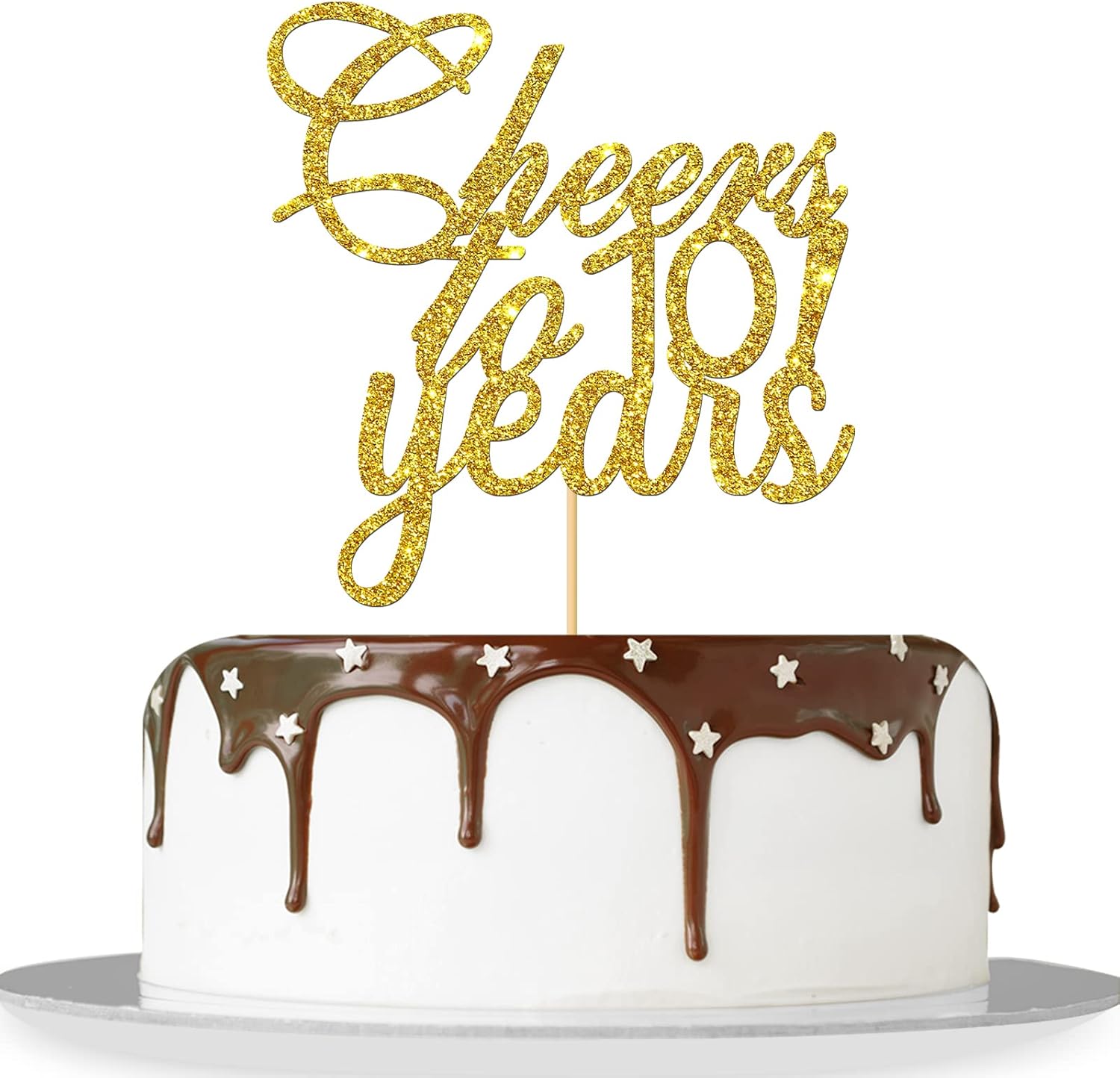 Gold Glitter Cheers to 10 Years Cake Topper - Children's 10th Birthday Cake Topper - 10 Years Blessed Wedding Anniversary Party Decorations