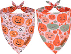 ADOGGYGO Halloween Dog Bandanas 2 Pack, Orange Pumpkin Pet Scarf, Multi Size, Adjustable Fit Halloween Bandanas for Medium Large Dogs (Large)