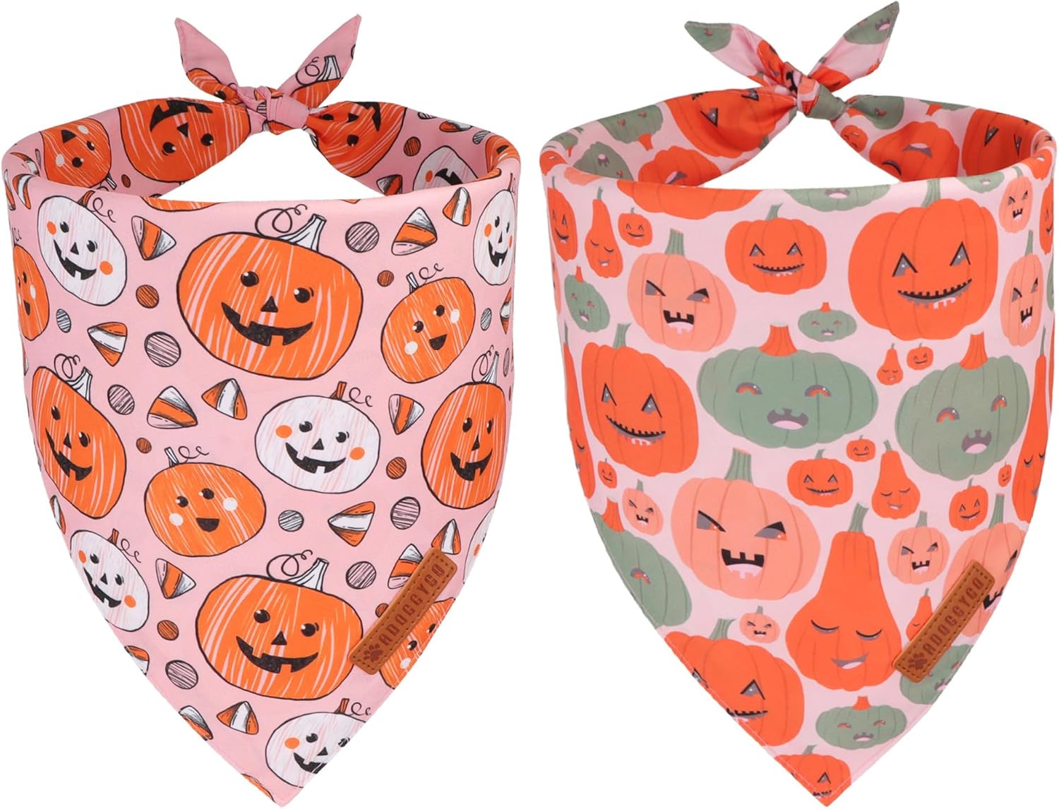 ADOGGYGO Halloween Dog Bandanas 2 Pack, Orange Pumpkin Pet Scarf, Multi Size, Adjustable Fit Halloween Bandanas for Medium Large Dogs (Large)
