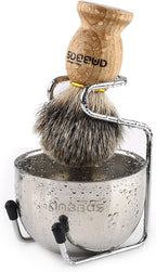 Anbbas Badger Hair Shaving Brush with Wooden Handle Stainless Steel Shaving Stand and Shaving Soap Bowl for Men Wet Shave