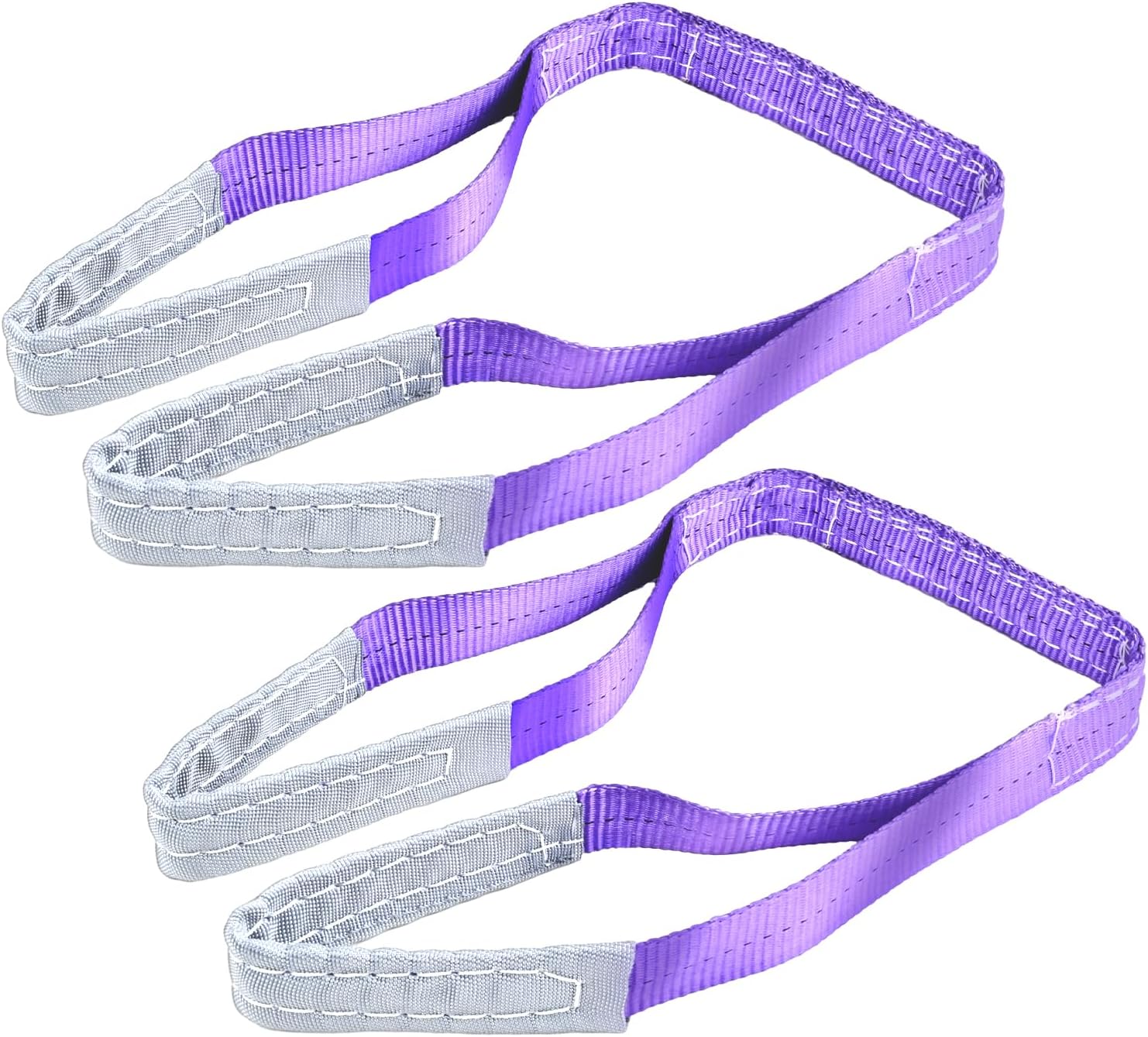 2-PCS 5:1 Safety Factor 1" X3.3' Lifting Slings 2204 lbs Webbing Sling 2 ply Polyester Lifting Strap with Twisted Eye & Eye for Industrial Shop Use, Hoist, Tree Stumps, Heavy Duty Cargo, Purple