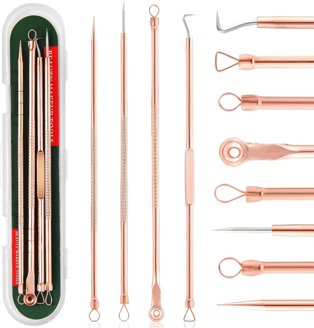 FEITA Blackhead Remover Pimple Comedone Extractor Tool, Stainless Acne Tools Pimple Popper Removal Kit, Zit Whitehead Popping Needle for Nose & Face, Rose Gold 4Pcs