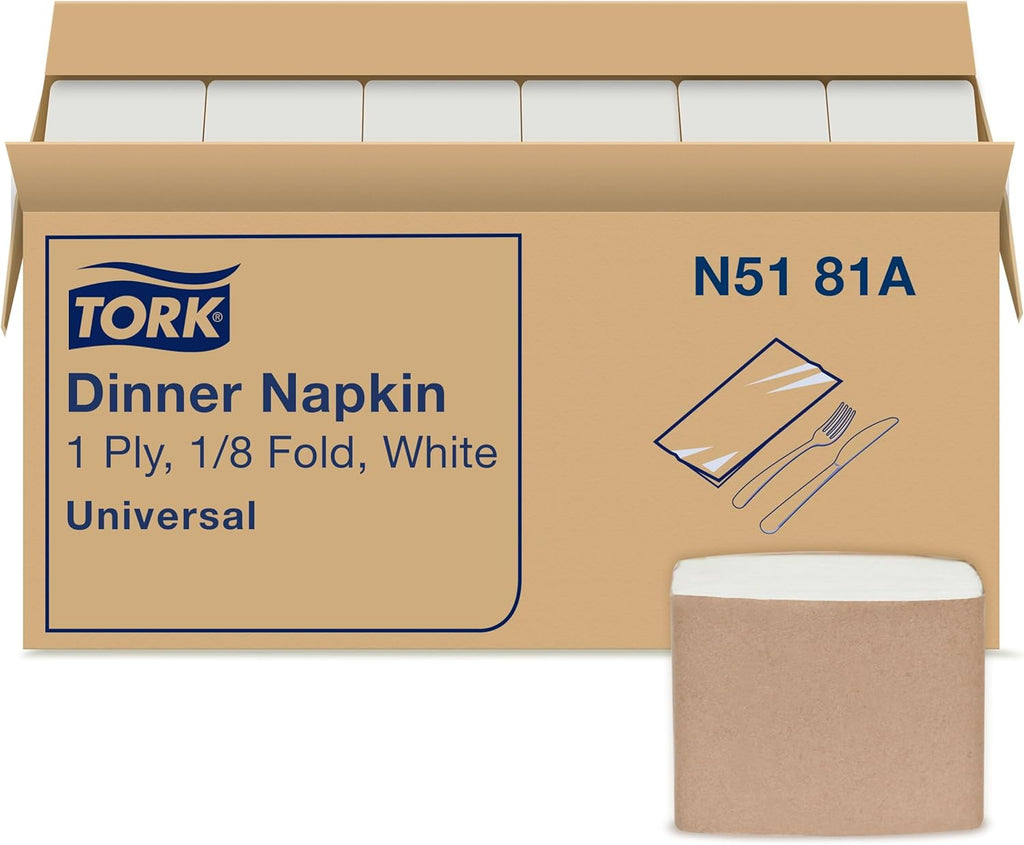 Tork White Dinner Napkin, 1/8 Fold 1-ply, 17" x 14.9", 12 x 250 napkins, N5181A, White