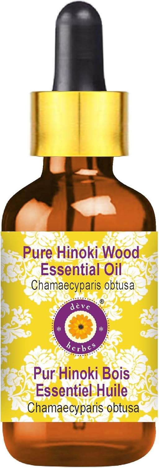 dève herbes Hinoki Wood Essential Oil (Chamaecyparis obtusa) with Glass Dropper | Pure | Non-Sticky | Non-Greasy | Lightweight | Men & Women | All Skin Types | Steam Distilled 5ml (0.16 oz)