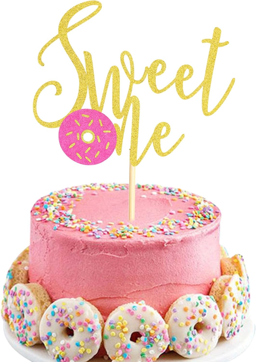 Donut Sweet One Cake Topper, One Cake Topper, 1st Birthday Girl Gold Pink First Birthday Cake Decor, Girl Sweet One Donut Birthday Party Decorations