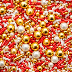 Confect Red, White & GRed White Gold Sprinkle Mix – Bake Stable Non Bleeding Edible Pearls & Metallic Dragees for Cake Decorating, Cupcakes, Cookies & Desserts (4.2 oz)