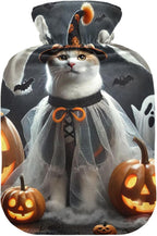 Cool Cat Black Hot Water Bottle with Soft Cover Feet and Bed Warmer Hot Water Bag for Neck and Shoulder Pain Relief, 1L