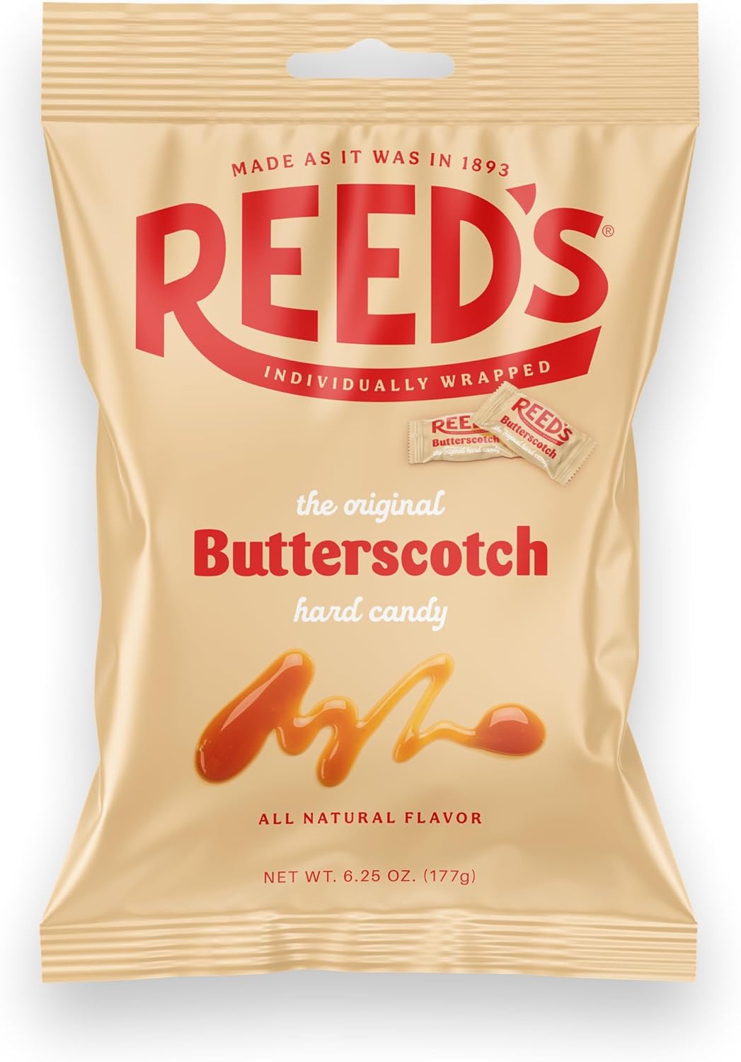 Reed’s Butterscotch Candy, 6.25oz Bag (Pack of 1) Individually Wrapped Butterscotch Hard Candy, The Hampton Candy Company