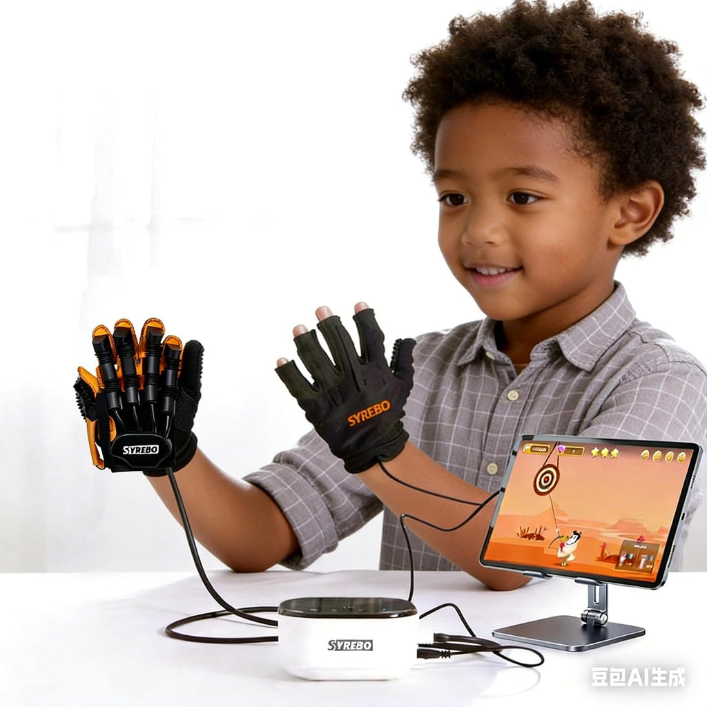 Pediatric Rehabilitation Robotic Glove, C10 Model Finger Rehabilitation Trainer with Adjustable Strength, Self-Training Recovery Equipment for Home Use (Left-Age 7)
