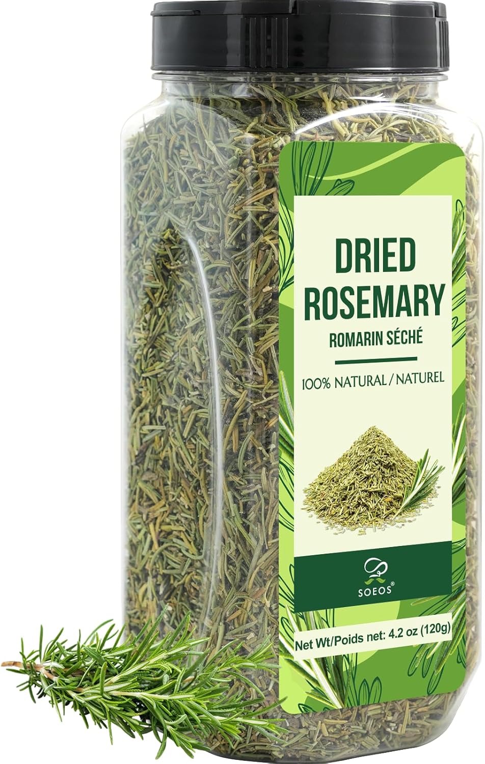 Soeos Dried Rosemary Leaves, 4.2 oz (120g), Whole Rosemary for Cooking, Seasoning, Baking, Roasting, Marinades and Tea, Premium Quality, All Natural, Aromatic Dried Herb