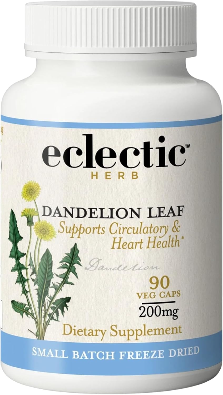 Eclectic Herb - Raw Freeze-Dried Dandelion Leaf Capsules | Supports Cleansing, Digestive Function & Heart Health | Natural Herbal Supplement | Organic, Non-GMO, Vegan, Whole Herb (90 CT | 200 mg)