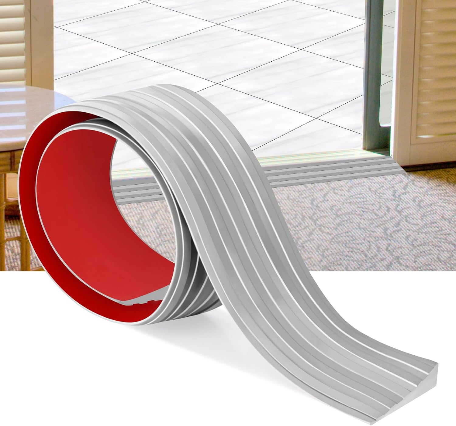 Rubber Door Threshold Ramp Self-Adhesive Rubber Ramp for Door Threshold 2/5 Inch Rise for Wheelchair Scooter Doorway Floor Tile Threshold Transition Strip Reducer (Gray, 2 in Wide x 3.3Ft Long)