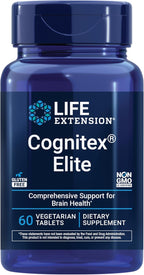 Life Extension Cognitex® Elite, sage, Blueberry, ashwagandha, phosphatidylserine, vinpocetine, Attention, Focus, Mood & Memory, Gluten-Free, Non-GMO, Vegetarian, 60 Tablets