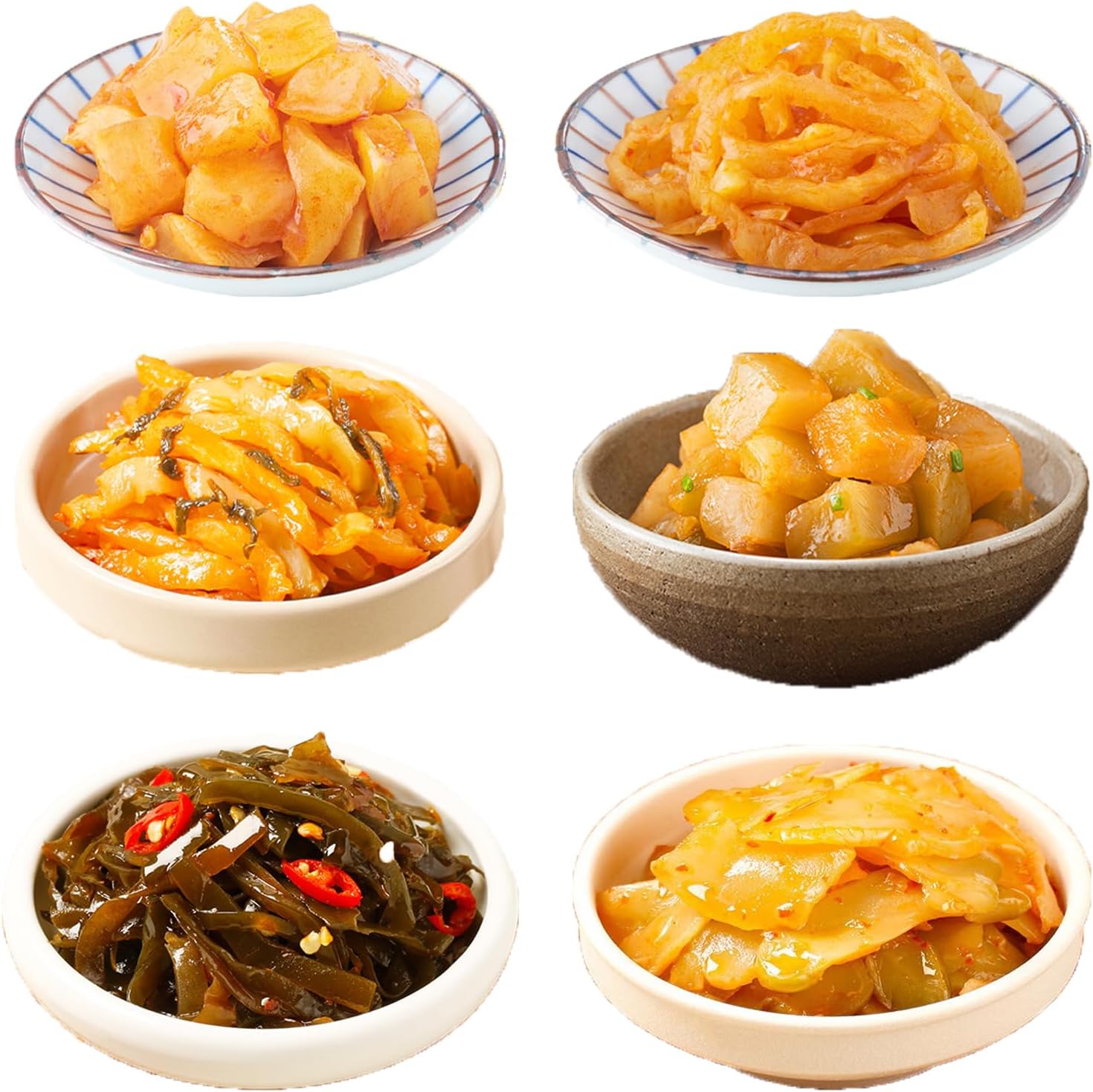 Fermented Spicy Pickled Vegetables - Individually Packaged Asian Flavor Pickles, The Ideal Accompaniment to Meals, Dried Kelp Spicy Radish Zhacai 6-Flavor Assortment榨菜海带丝麻辣萝卜干