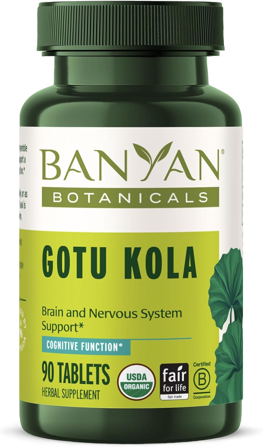 Banyan Botanicals Organic Gotu Kola–Nootropic Brain Supplement for Mental Clarity, Memory & Focus–Adaptogen for Stress Relief & Brain Support–Centella Asiatica Tablets–90 Tablets–USDA Organic