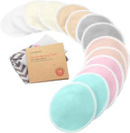 Organic Nursing Pads - 14 Washable Breast Pads for Breastfeeding, Wash Bag, Viscose Derived from Bamboo Reusable Nipple Covers for Breastfeeding Essentials, Soft & Absorbent(Pastel Touch, XL 5.5")