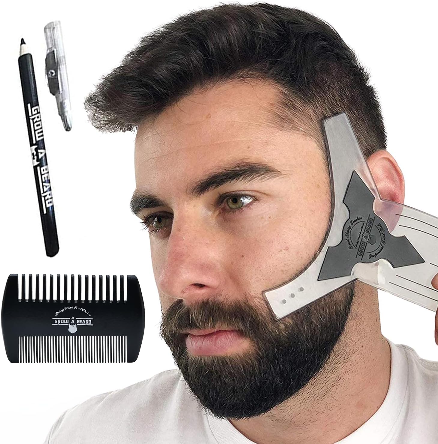 Beard Shaper & Barber Pencil, Beard Lineup Tool, Great Beard Guide Shaping Tool for Men, Beard Lineup Guide Template Thats Perfect for Styling and Edging, With Beard Comb