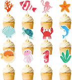 Ocean Cupcake Toppers,24 PCS Under The Sea Cupcake Toppers,Ocean Themed Party Decorations,Under The Sea Party Decorations